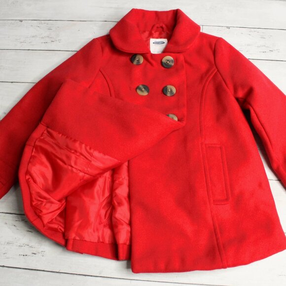 Old Navy Girl's Peacoat Size 4T Dress Coat Red Double Breast Button Front - Picture 4 of 8